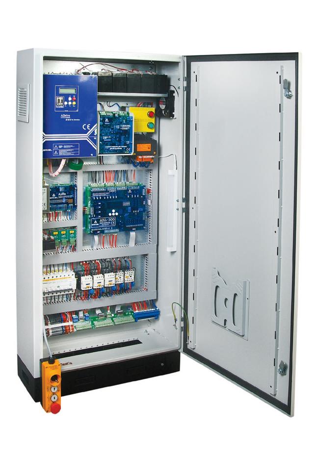 Electronic circuit boards and components representing elevator control electronics